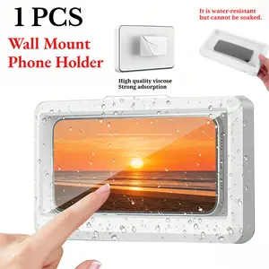 White Bathroom Phone Holder, Wall Mountable for Bathroom/Kitchen, Anti-Fog High Sensitivity Touch, Waterproof Shower Phone Holder, Compatible with All Smartphones Up to 6.8 Inches