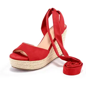 Womens Espadrilles Wedges Sandals Heels Open Toe Tie Lace Up Platform Ankle Strap Summer Dress Shoes