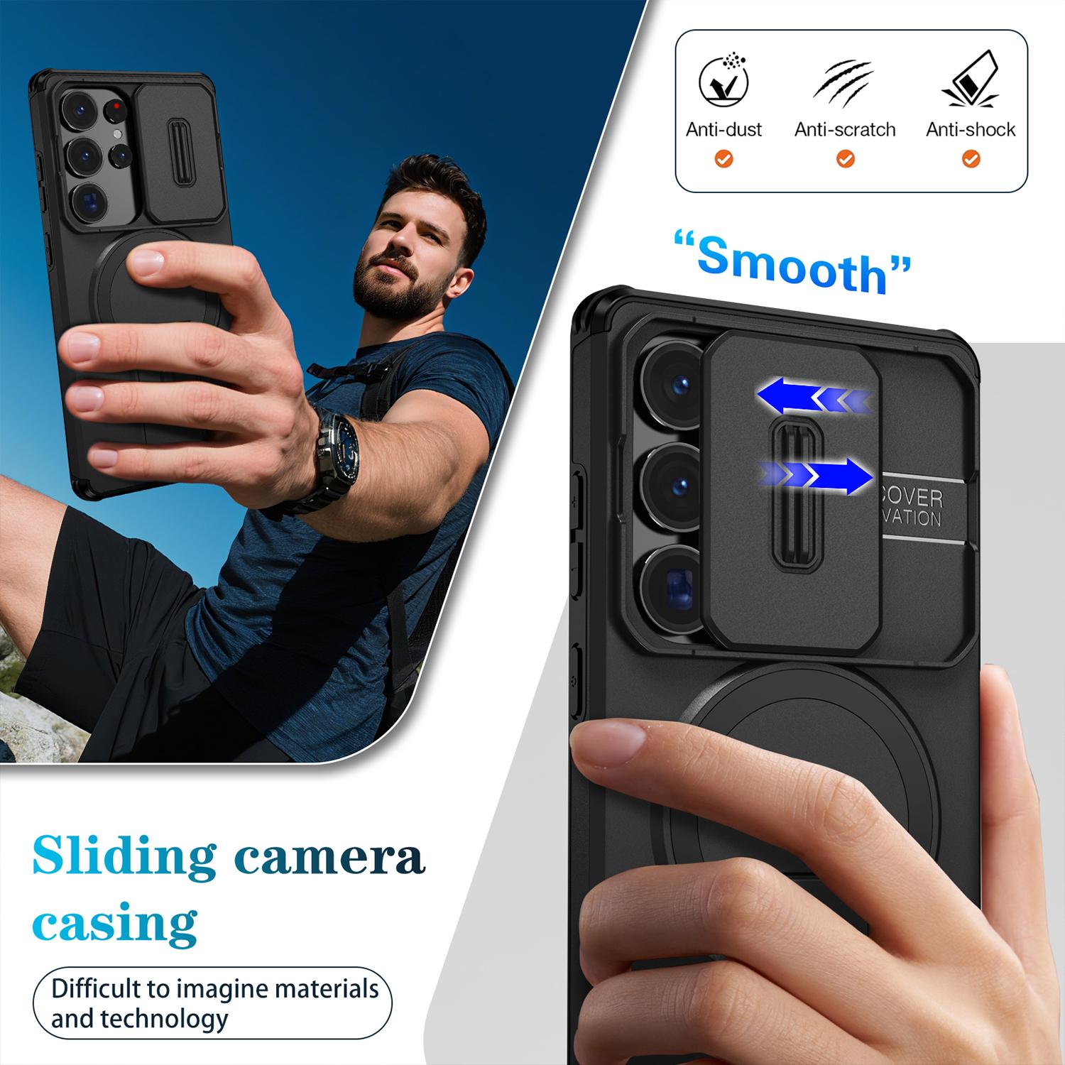 Magnetic Phone Case Compatible with Samsung Galaxy S26 Ultra S25 S24 S23 with Kickstand, Slide Camera Cover, Compatible with MagSafe Wireless Charging Accessory, Shockproof Scratch Resistant Rugged Hard Cover