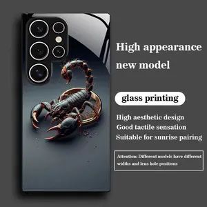 A Tempered Glass Phone Case Featuring a Black Golden Poison Scorpion Mechanical Design, Compatible with Various for samsung for galaxy Models Including S25, S24, S23, S22, S21, S20, Note 20, And Several A Series.