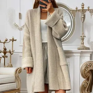 Fall Winter Women's Cardigans New Thick Long Sleeve Solid Color Loose Pocket Knitted Sweater Coat Warm Casual Outerwear for Women