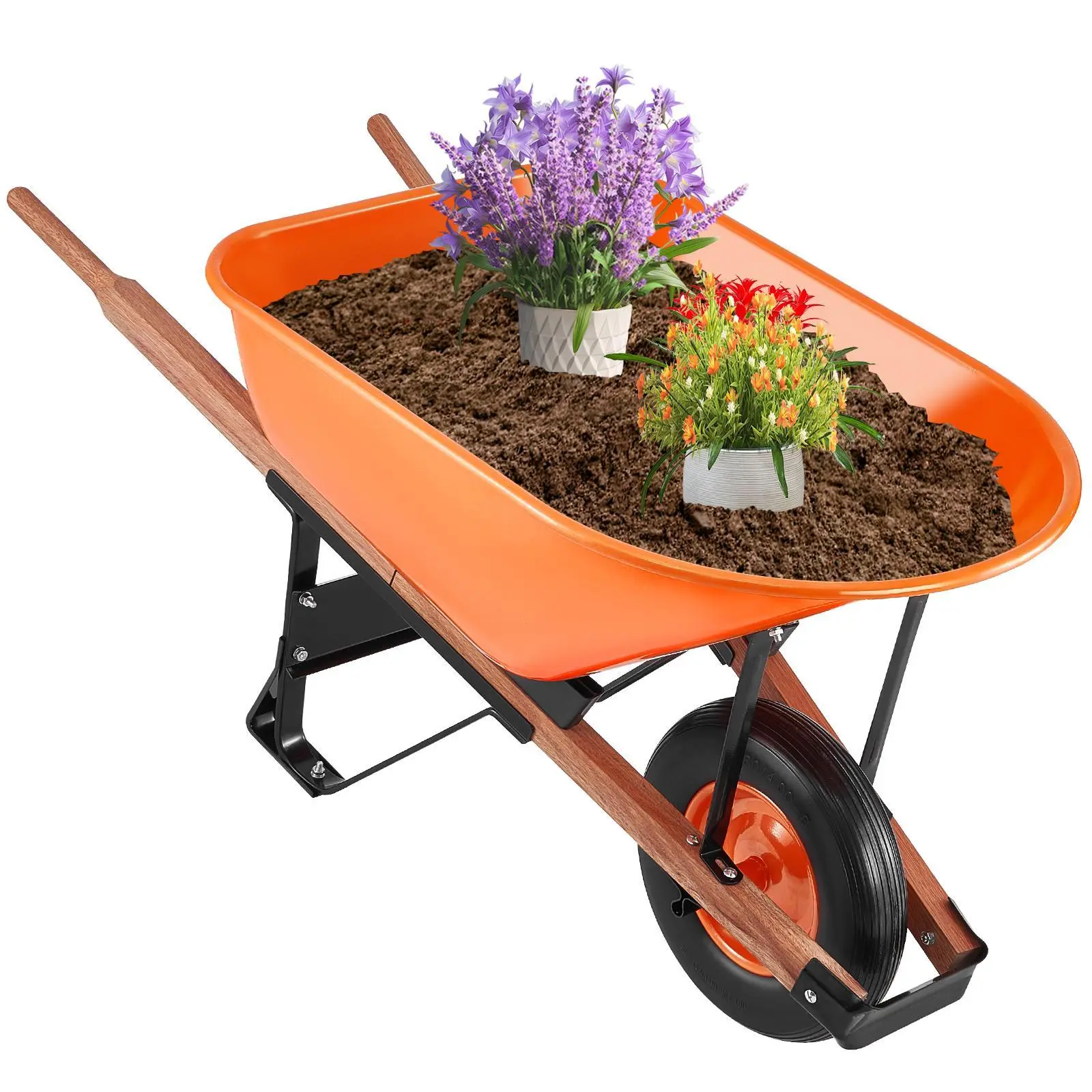【summerfinds】VEVOR Wheelbarrow Cart, 6 Cu. Ft. Load & 330 lbs Capacity, One Wheel Garden Dump Cart Wheel Barrow with Metal Handle &  16"  Wide Track Wheels, Easy Loading Utility Yard Cart & Wagons for Lawn Farm