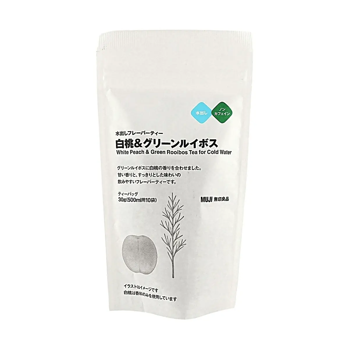 MUJI Rooibos Tea Bags Peach Flavor Caffeine-Free Herbal Infusion 10 Count 30g Cold Brew