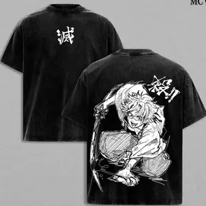 Sanemi Shinazugawa Tee - Wind Hashira Demon Slayer Kimetsu no Yaiba T-Shirt Menswear Top Heavy Cotton Underwear Double Printed Vintage Washed Tee Oversize Unisex Anime Manga Streetwear Graphic Retro Fans Gif GIP 82G