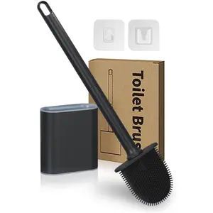 Silicone Toilet Brush with Holder Set, Flexible Bristles, Bendable, Quick Drying, Long Handle, Hygienic, Deep Cleaner, Anti-Drip, Bathroom Cleaning Tool