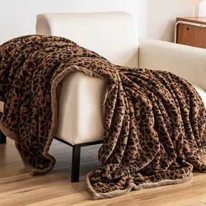 BOV Print Throw Blanket for Effortless Cudding, 2-Layer with Arm-Insert Layer Cozy Flannel Faux Fur Leopard Print Blanket for Bed Couch Sofa, Soft Plush Blanket 60"x80"