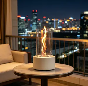 Tabletop Fire Pit with Vortex Flame - Smokeless Bio Ethanol Fireplace for Indoor & Outdoor Use, Portable Concrete Fire Bowl Pot for Cozy Home Decor, Patio, & Gift Idea