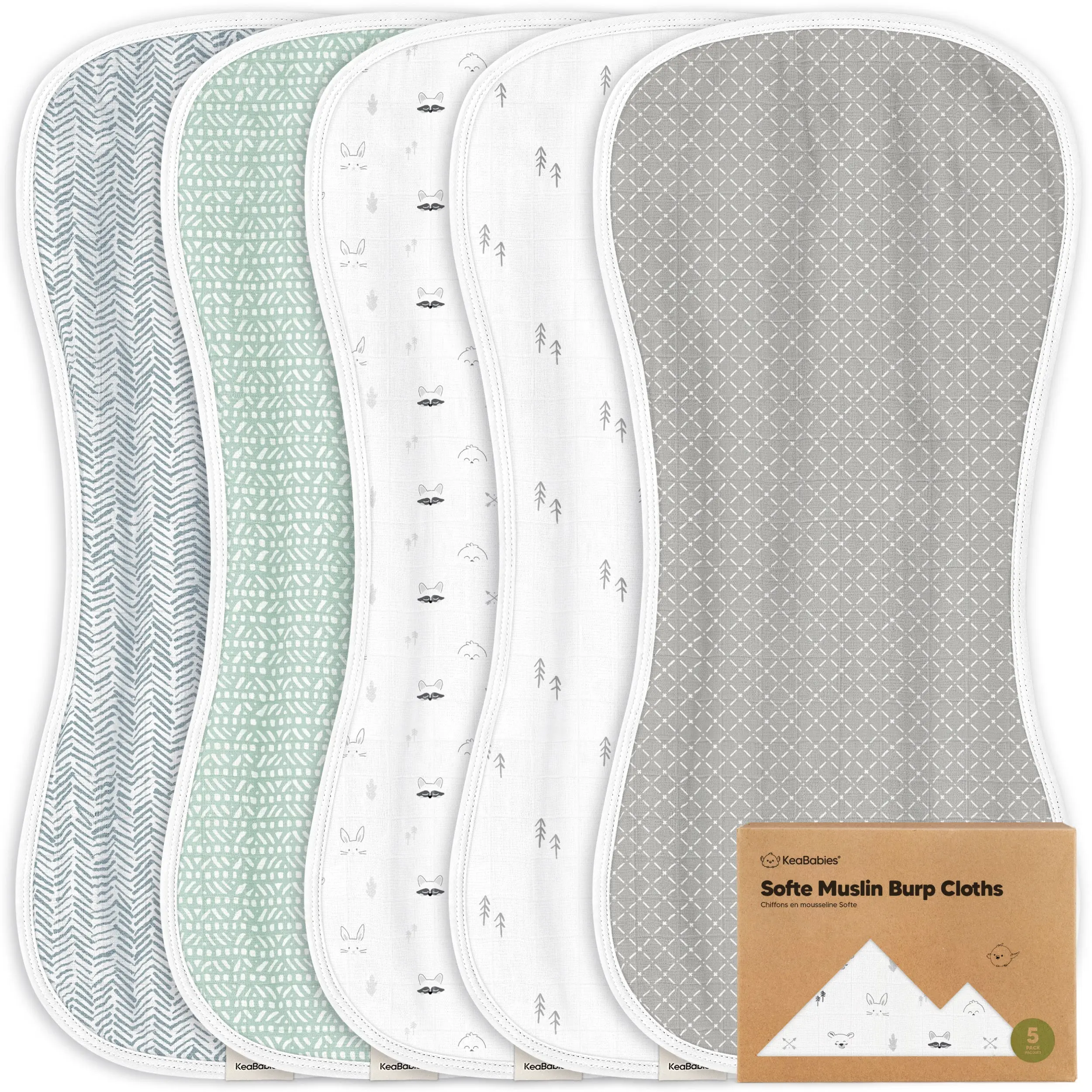 5-Pack Muslin Burp Cloths Baby Boy, Girl - Very Absorbent Baby Burp Cloth Rags, 8-Layers Viscose Derived from Bamboo Cotton Muslin Towel, Super Soft Spit Up Rags, No Shrink Washcloths