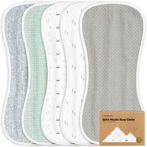 5-Pack Muslin Burp Cloths Baby Boy, Girl - Very Absorbent Baby Burp Cloth Rags, 8-Layers Viscose Derived from Bamboo Cotton Muslin Towel, Super Soft Spit Up Rags, No Shrink Washcloths