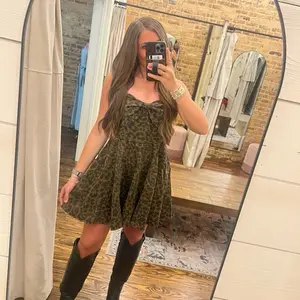 Sleeveless Leopard Print Denim Dress with Bow Detail - Denim Dress - Western Wear