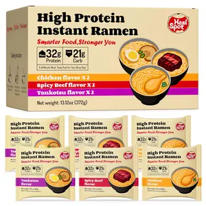 High Protein Instant Ramen Variety, 6 Non Fried Ramen Broth, 32g Plant Based Protein, Low, Low Carb, Non GMO, Keto Friendly Plant Based (Chicken, Beef, Pork Tonkotsu)