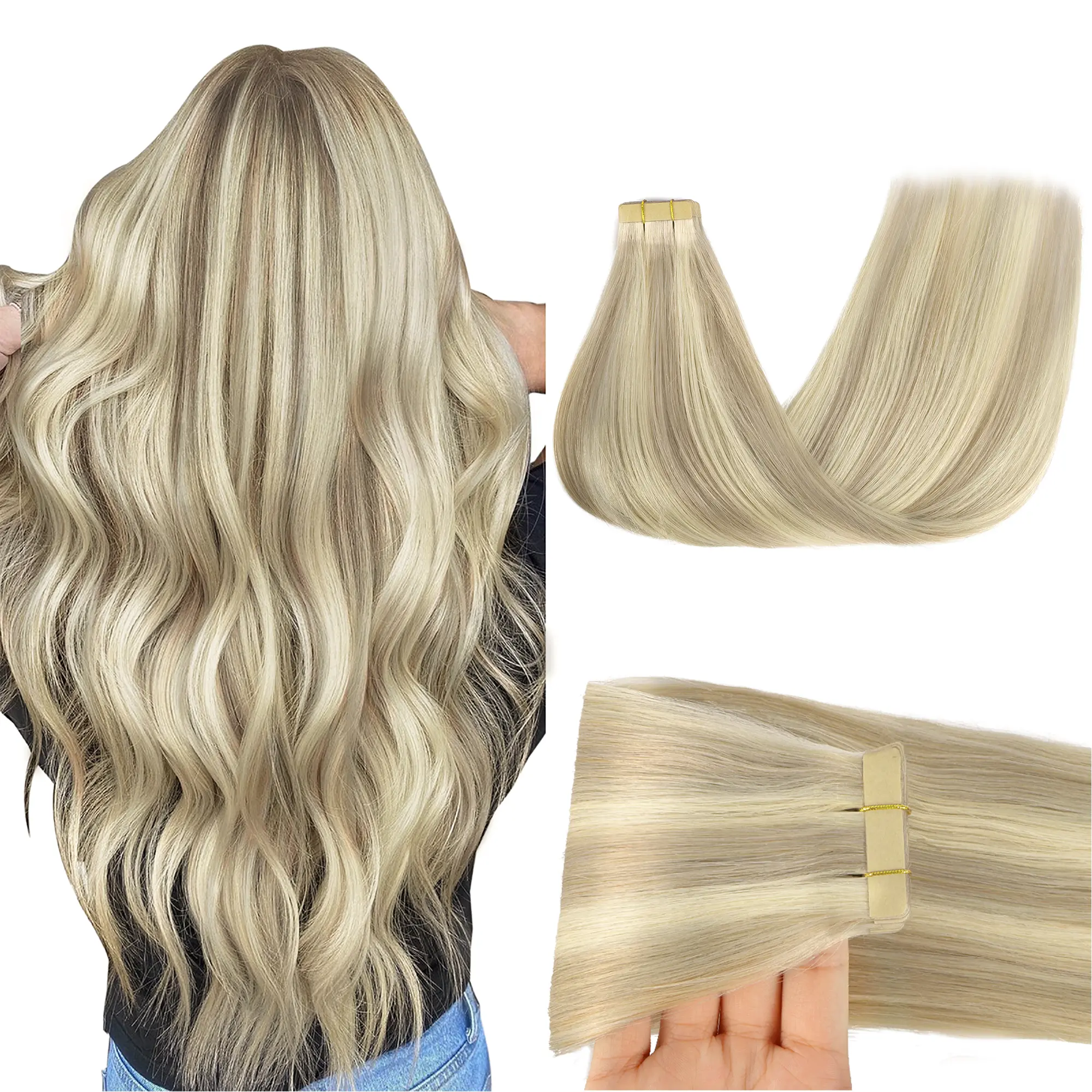 GOO GOO Tape in Human Hair Extensions - Bundled Human Hair Set, Straight Extension Hairpiece, 50g, 20pcs/Pack, High-Strength Tape for Secure Hold, Natural Look