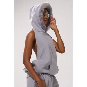 LUXE FUR OPEN-BACK SWEATSHIRT IN GREY