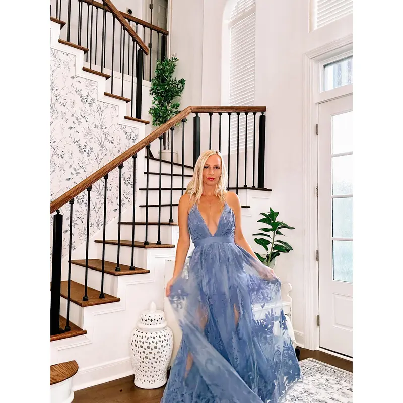 dusty blue floral dress - TikTok Shop