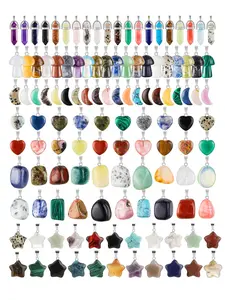 Random Color Natural Stone Pendant, Star Moon Heart Mushroom Hexagonal Pillar Shaped Pendant, Diy Jewelry Making Accessories for Bracelet Necklace Making