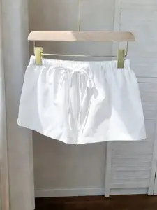 Women's Summer Cool Short Pants, Solid Color Striped Casual Style, Comfortable Soft Fabric, Perfect for Outdoor Shopping Trendy Bottom, Casual Basic Bottoms