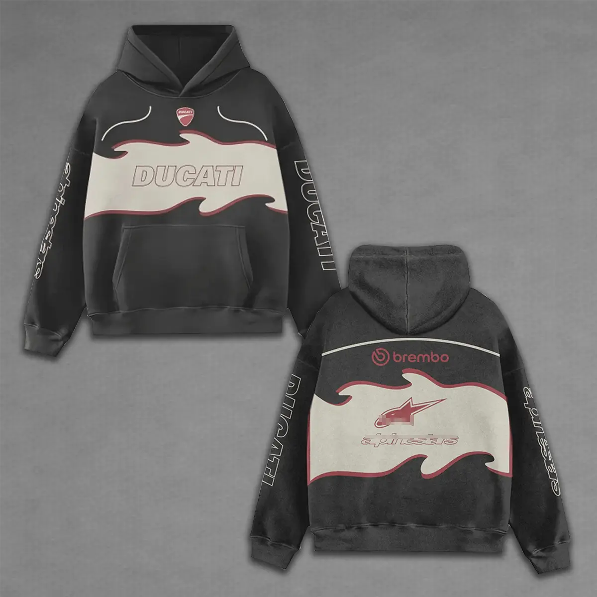 Revion - Ducati Corse x Astars Racing Vintage Hoodie Motorcycle, MotoGP Racing Sportbike Graphic Merch, Unisex Heavyweight Biker Hoodie, Vintage Motorsport Hoodie, Speed Culture Men's Streetwear Clothing, Designed for Rider