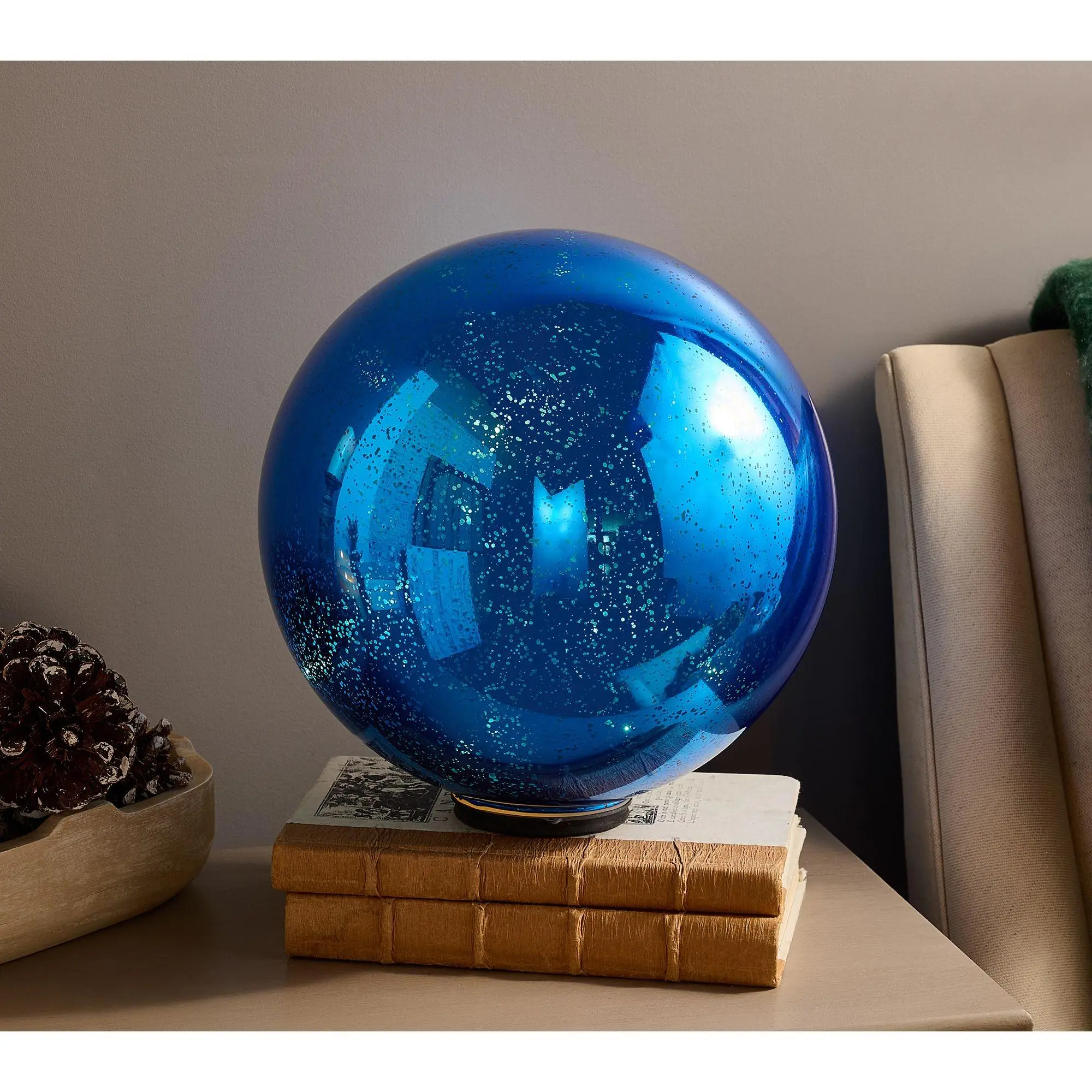 11" Illuminated Mercury Glass Sphere with Ornament Topper by Valerie 11" Illuminated Mercury Glass Sphere with Ornament Topper by Valerie