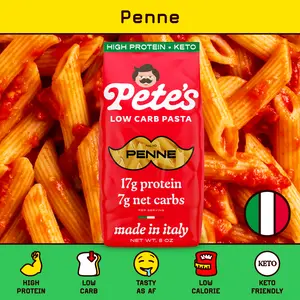 Pete's High Protein, Low Carb Pasta - Penne, Healthy, Keto, Made in Italy