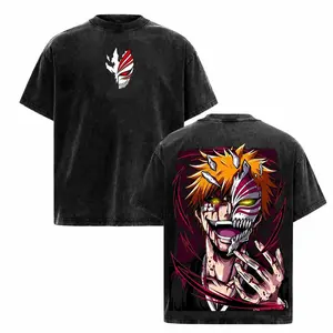 Ichigo Hollow Form Tee, Bleach Anime Double Printed T-Shirt, Vintage Washed Oversized Streetwear, Heavyweight Cotton Unisex Graphic Tee, Anime Fan Gift