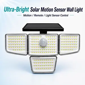 Solar Outdoor Lights with Motion Sensor, 3000LM 212 LED Security Light, 4 Adjustable Heads, 3 Modes, IP65 Waterproof with Remote for Yard Garage Garden Patio