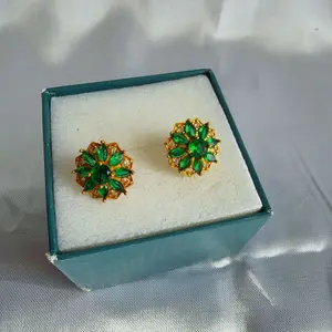 Elegant Green & Gold Flower Stud Earrings for Women - Hypoallergenic & Durable Jewelry Gift