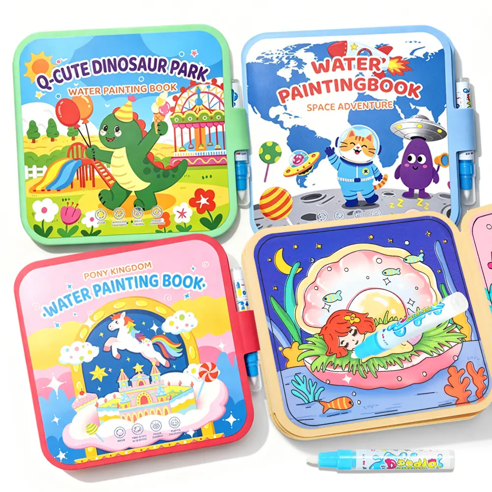 Kids' Reusable Magic Water Reveal Coloring Books with EVA Foam, Water Pens, Animal & Dinosaur Themes - No-Mess Educational Arts & Crafts Travel Toy for 3+ Years