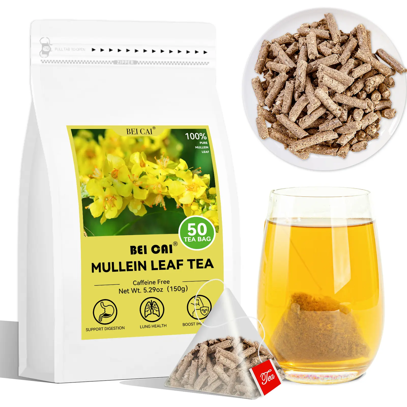 Mullein Leaf Tea Bags,3g X 50 Bags For Lungs Cleanse,Pure Natural Herbal Tea CaffeineFree- Good For Detox  & Respiratory System Beverage