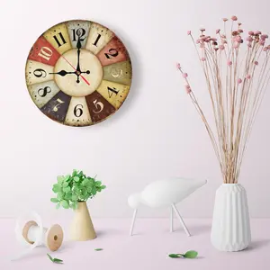 12 Inch Rainbow Segment Wooden Wall Clock | Silent Sweep Movement Rustic Farmhouse Design, Battery Not Included, Ideal for Cafe, Home Office, Cottage, Entryway, Gift for Vintage Decor Lovers