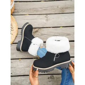 Women’s fashion thick-soled velvet short boots with a dual zip design—comfortable casual ankle boots for fall and winter, versatile outdoor commuter boots