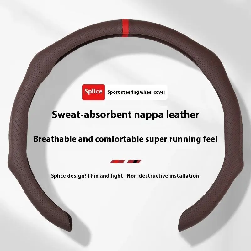 15-Inch Ultra-Thin [Black] Napa Leather Splice 5D Automotive Steering Wheel Cover, Breathable Anti-Slip Grip, Sweat-Resistant Upgraded Design, Enhances Driving Control & Safety, Universal Car Fit, Easy Installation, Auto Accessories for Car Interior, Men,