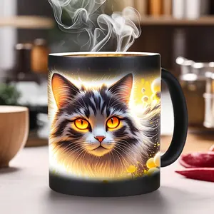 1pc Cute Cat Ceramic Color Changing Coffee Cup, Cat Design Cup, Color Changing Cup, Best Creative Gift for Friends and Family Who Love Animals, Birthday Gift, Special Cup for Animal Party, Christmas Decoration Cup (11oz)