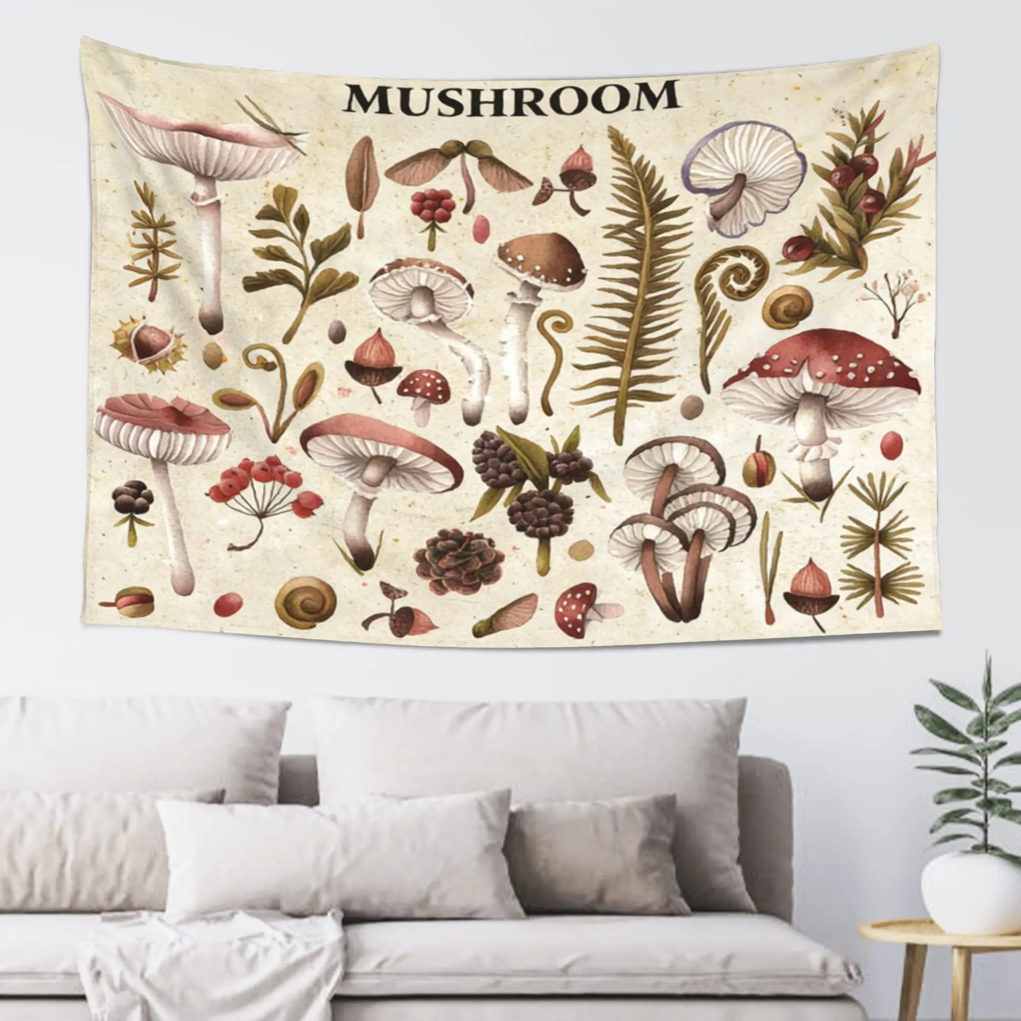 Cottagecore Botanical Wall Hanging Tapestry - Boho Vintage Mushroom Design, Aesthetic Hippie Bedroom Decor, Artwork Print, Colorful, Folk Art, Nature-Inspired, Retro-Inspired Home Decor Tapestry, Artwork Print Tapestries, Colorful Tapestries