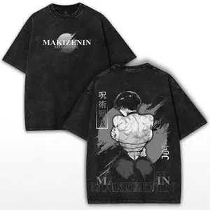 Jujutsu Kaisen Maki Zenin – Washed Heavy Cotton Oversized Shirt with Bold Graphic Back Art | Anime Fighter’s Statement Piece, 90s Graphic American Casual Short Sleeve Tee | Premium Soft Cotton Classic Unisex T-Shirt for Daily, Gym & Streetwear
