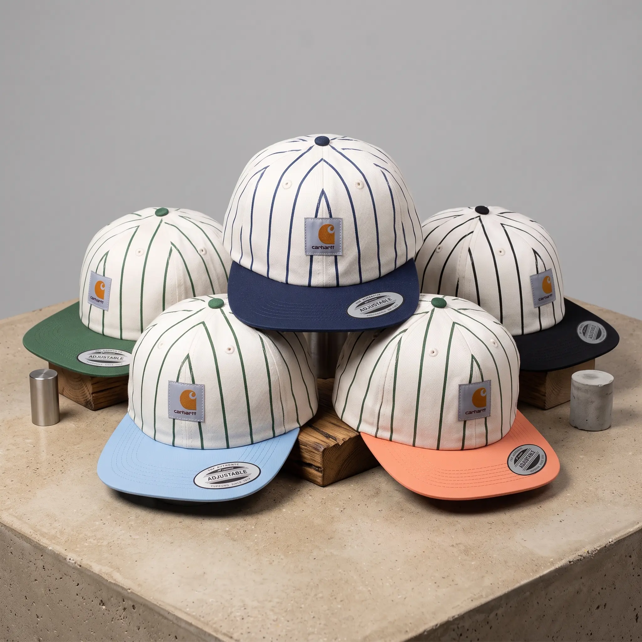 Carhartt Striped Patchwork Baseball Cap, Unisex Retro Flat-Brim Soft-Top Cap