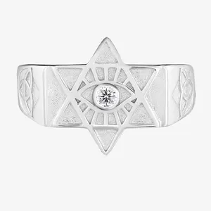 SANMU  925 Sterling Silver Custom Moissanite Ring (Pentagram Version) - A timeless classic silver ring, perfect for a proposal or as a gift