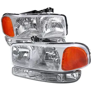 1999-2007 Sierra/ 2000-2006 Yukon/Yukon XL Factory Style Crystal Headlights w/ Amber Reflector & Bumper Lights (Chrome Housing/Clear Lens)