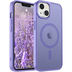 Magnetic for iPhone 14 Case & iPhone 13 Case (Compatible with MagSafe)(Military Grade Drop Protection) Slim Translucent Matte Shockproof Phone Cover,Purple