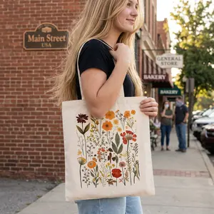 Wildflower Botanical Tote Bag, Vintage Floral Canvas Tote, Cottagecore Flower Bag, Aesthetic Nature Tote, Cute Gift for Her
