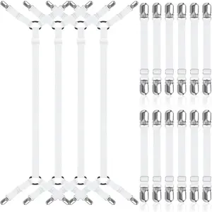 16 count Bed Sheet Straps Sets-2 Style Adjustable Bed Sheet Fasteners Holders with Non-Slip Fasteners Clips for Hold Mattress, Sofa, Couch, Table Cloth, Recliner Ironing Board Cover