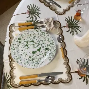Taverna Speckled Dinner Plate, Green/White, Set of 4