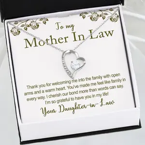 To My Mother Gift Necklace, Mother's Day Gift, Mother In Law Gift Necklace Personalized Message Card Birthday Gold Finish Jewelry Present