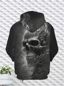 Men's New Street Sport Fashion 3D Skull Print Hoodie, Casual Hooded Sweatshirt, Perfect Gift for Boyfriend, Classmates Party