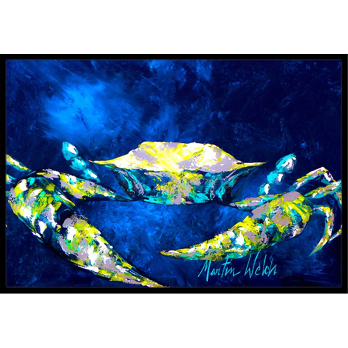 CAROLINE'S TREASURES Artistic Crab Tealy Floor Mat, 24x36 in, Permanent Dye, Fade-Resistant, Durable Rubber Backing, Moderate Traffic, Indoor/Outdoor Use