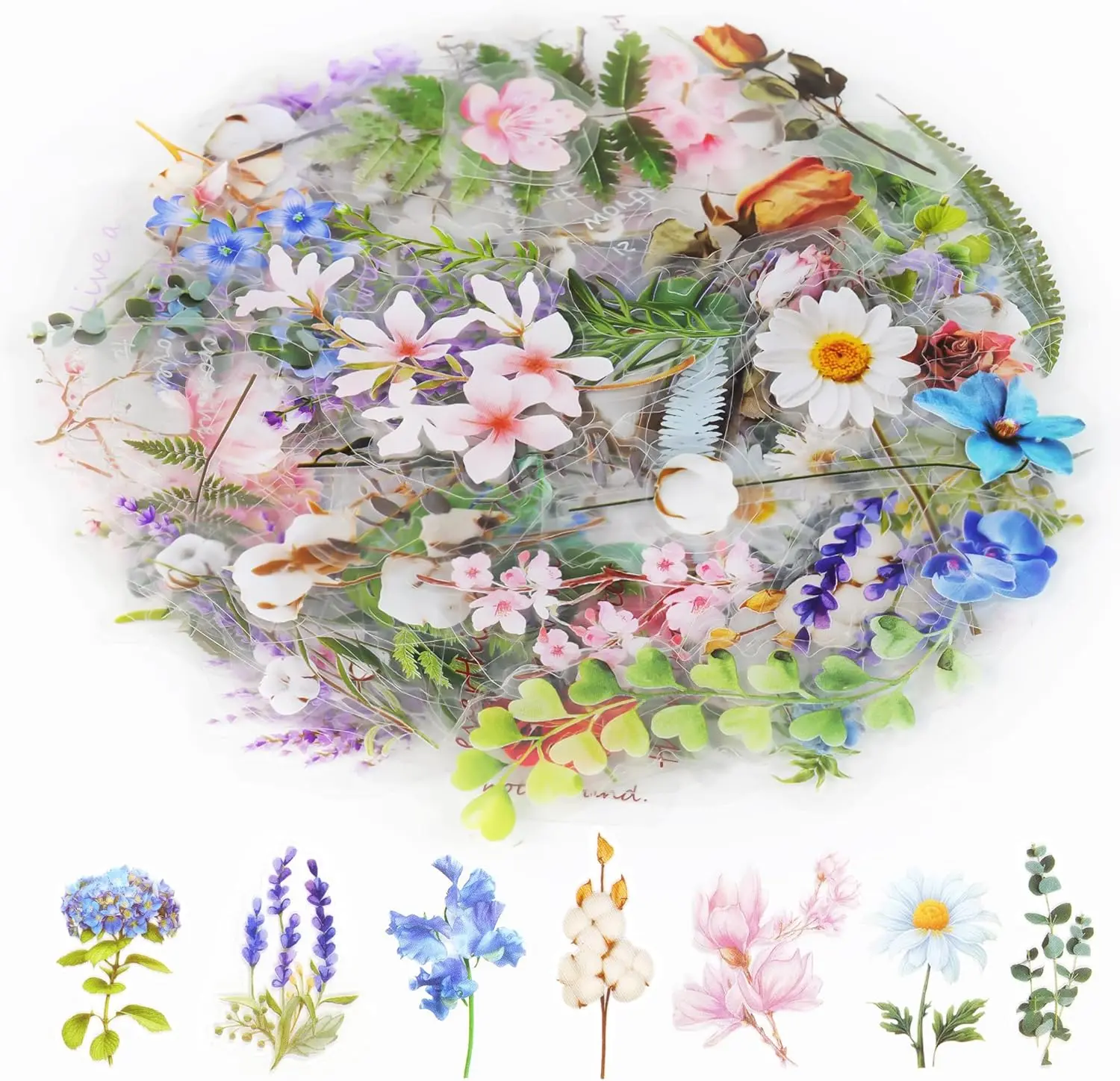 160Pcs Natural Flower Stickers for Scrapbooking,Self-Adhesive Transparent Flower Stickers Scrapbook Supplies Journaling Stickers for Adult Card Making Letters DIY Water Bottle Cards Decoration (160)