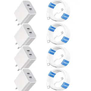 SANPRIO For iPhone 17 Charger, 4-Pack 40W Dual Port Power Delivery Phone Charging Block with 10FT USB C to C Fast Charger Cable for iPhone 17 16 15 15 Pro iPad - Electronic
