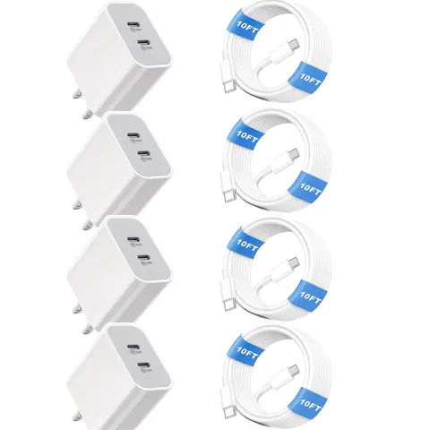 SANPRIO For iPhone 17 Charger, 4-Pack 40W Dual Port Power Delivery Phone Charging Block with 10FT USB C to C Fast Charger Cable for iPhone 17 16 15 15 Pro iPad - Electronic