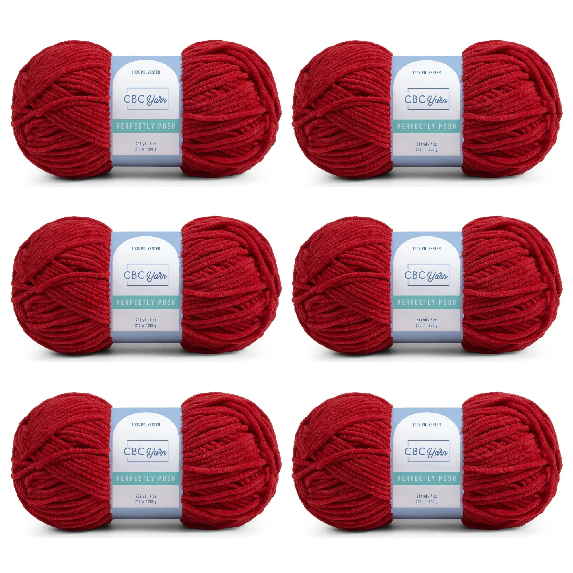 CBC Perfectly Posh Chenille Yarn 6 Pack - Bulky Size 5 Plush Yarn for Crochet, Knitting & Amigurumi, 7 oz (200g), 233 Yards Each Skein, Soft Chenille Yarn for Blankets, Plushies & Crafts, OEKO-TEX Certified