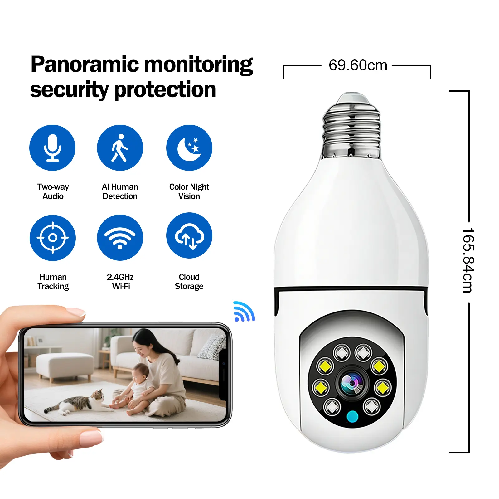 Kgarden 4MP 2K Light Bulb Security Camera, 5G/2.4G WiFi, 360° PTZ, Color Night Vision Spotlight, 2-Way Audio Surveillance Cam