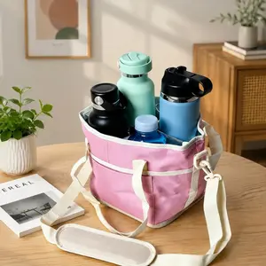 Family Size 4 Compartment Drink Bag, Multi Tumbler Carrier Caddy With Adjustable Strap, Portable Beverage Organizer, Practical Storage For Hiking, Beach, Sports, Outdoor Outings And Daily Use Travel Essentials Cooler Bag